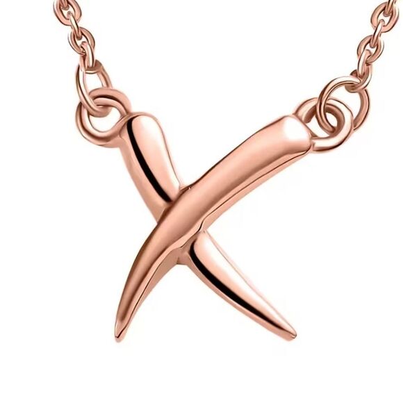 Crossover Necklace, Vermeil Rose Gold Over Sterling Silver x Necklace 18” - Picture 3 of 10